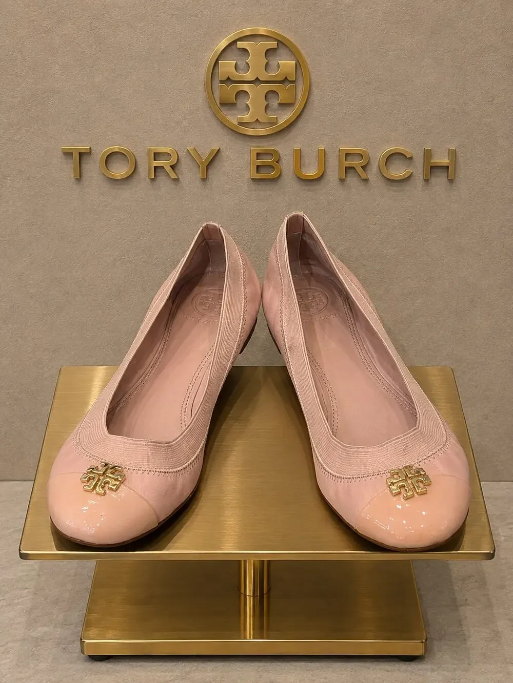 Tory Burch Jolie Pink Leather Patent Cap Toe Logo Ballet Flats 6.5M